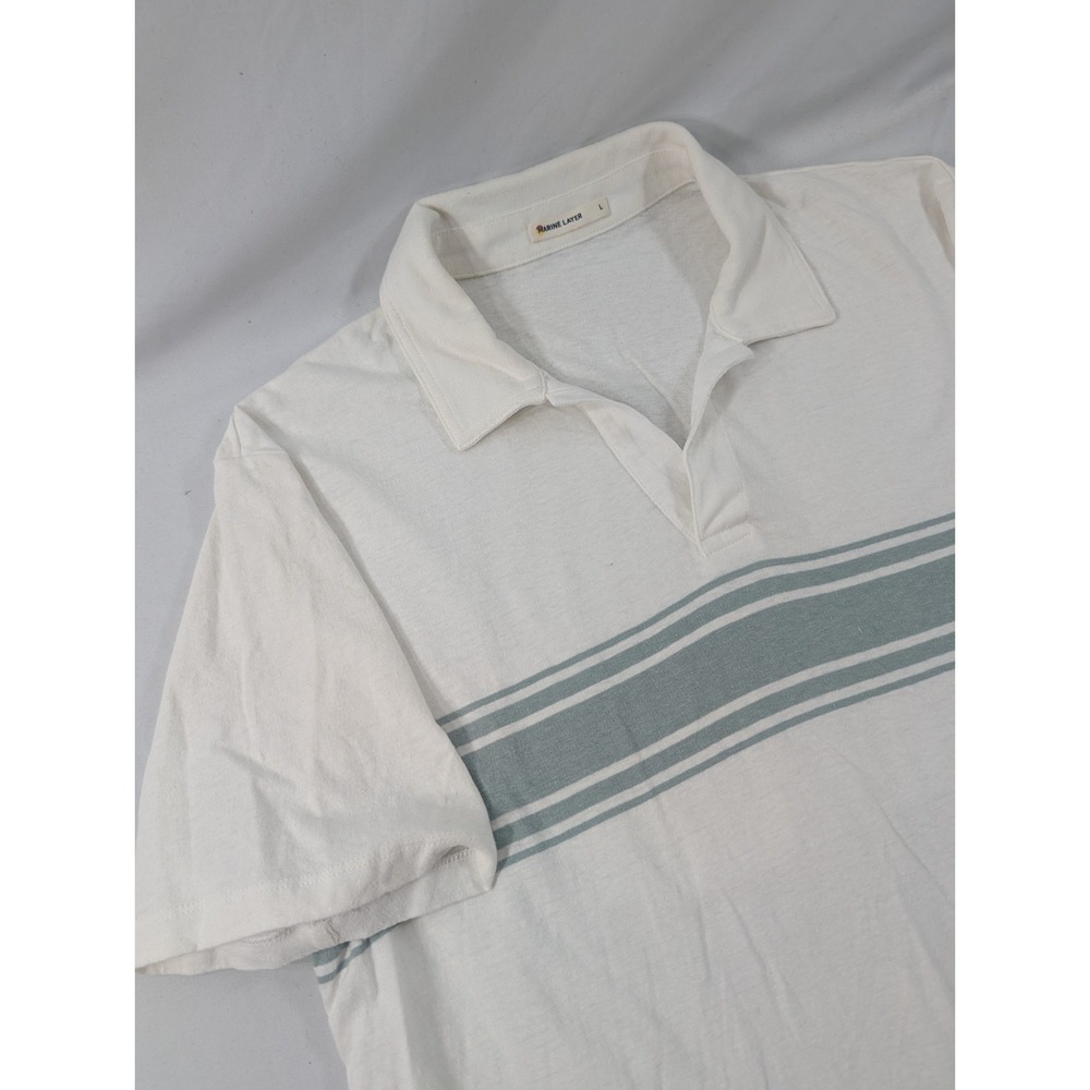 Marine Layer Short Sleeve Terry Cloth Polo Shirt Mens Sz Large Green/White Towel
